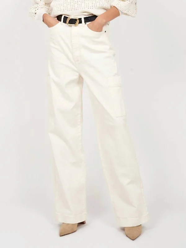 Ophilia Wide Cargo Jean In Pearled Ivory Tan Casual Attire For Women