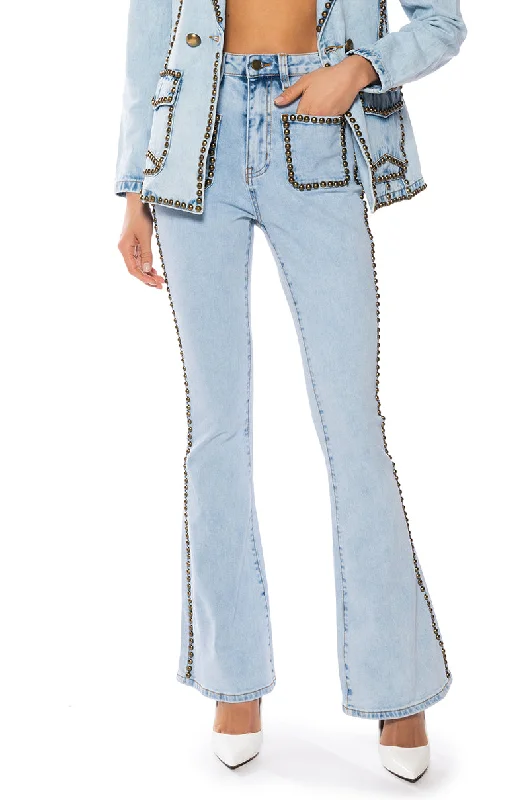 HERE TO STAND OUT EMBELLISHED HIGH RISE FLARE JEANS Online Boutiques