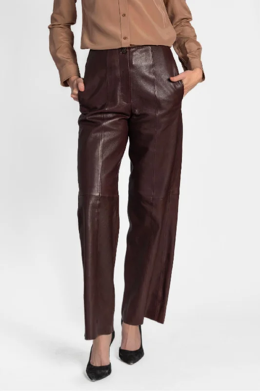 Nappa Leather Trousers In Burgundy Women's Transitional Outfit