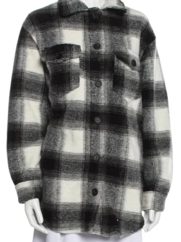 Plaid Button Front Shacket Shirt In Grey Women's Effortless Casual Outfit