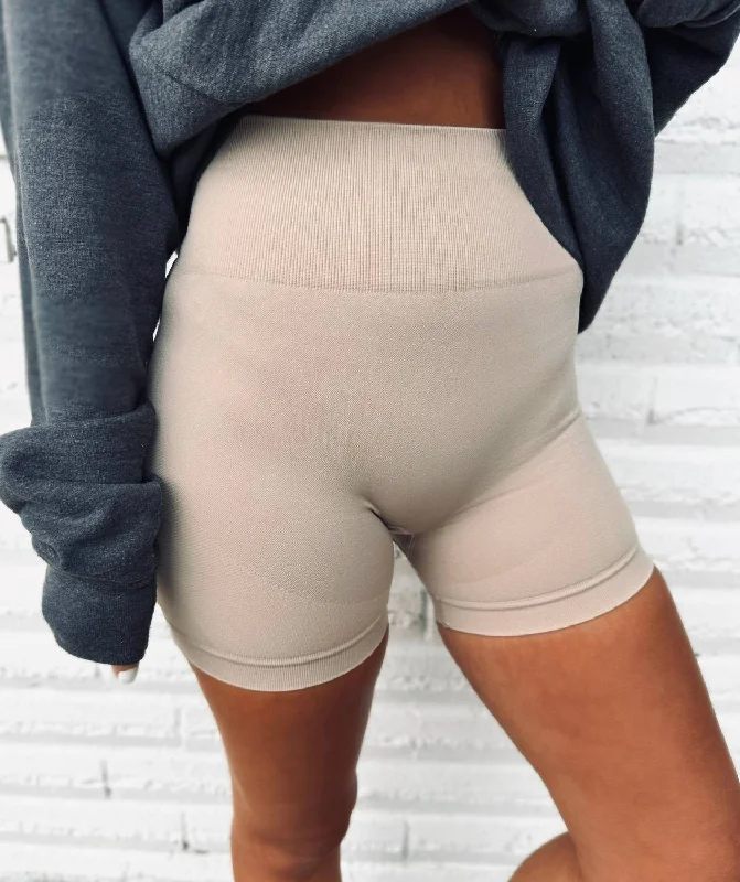 High Waist Scrunch Butt Biker Shorts In Beige Top 10 Women's Online Clothing Stores