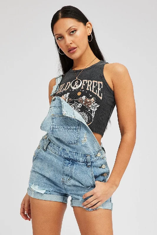 Denim Short Overalls Ripped Clothes Sales