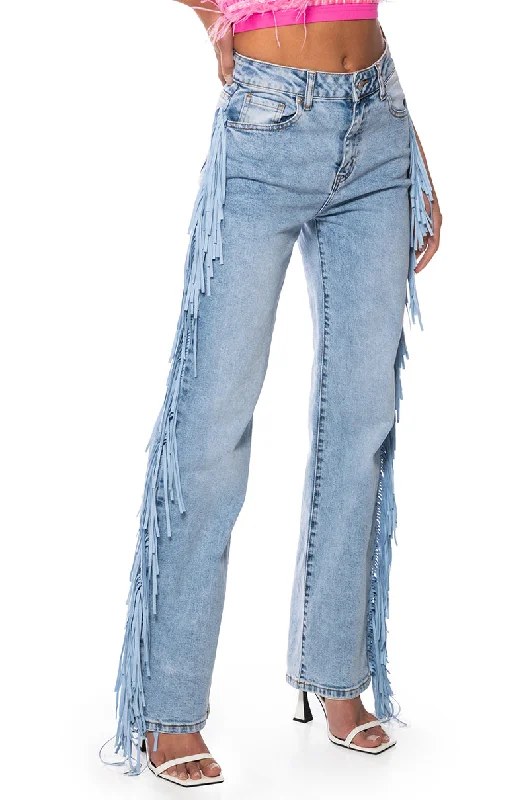 LET LOOSE FRINGE SIDE JEANS Versatile Women's Fashion