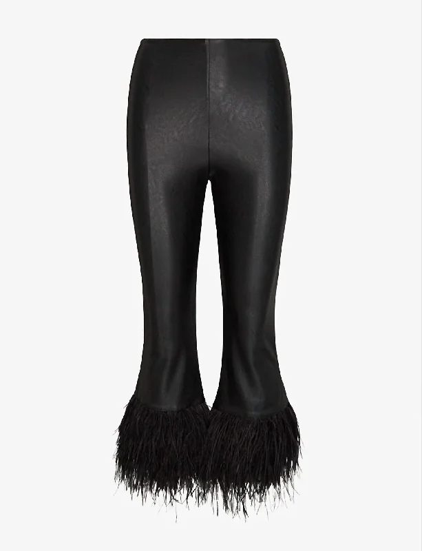 Women's Faux Leather Feather Crop Flare Legging In Black Chic Clothes For Women