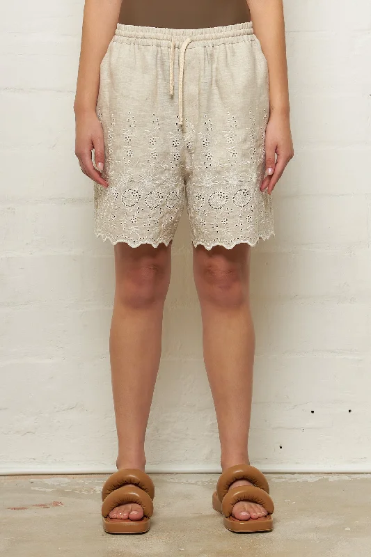 Jaime Embroidered Shorts Linen White Flash Sale Or Flash Sales