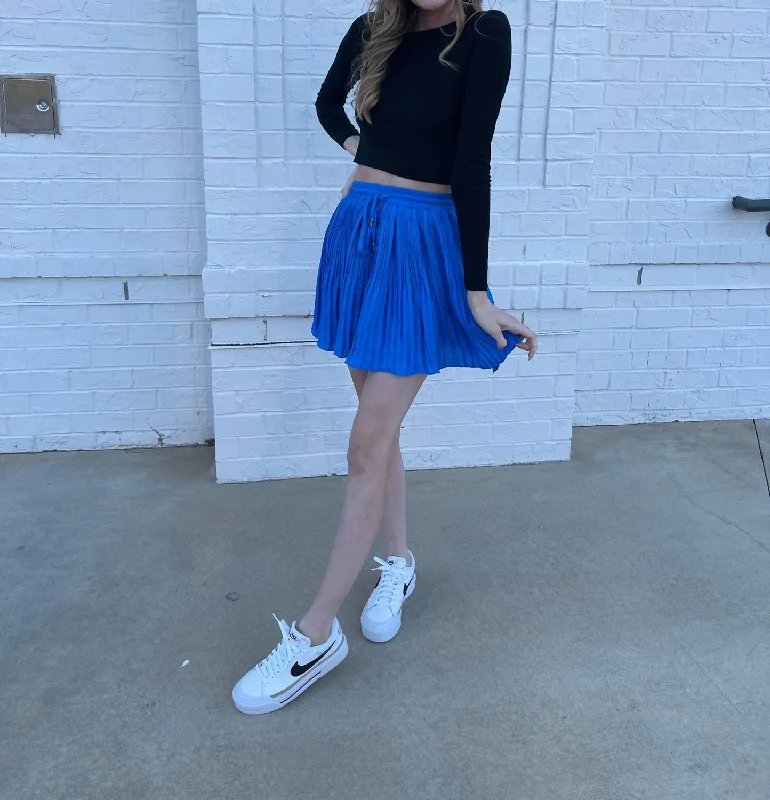 Pleated Mini Skort In Sapphire Women's Formal Event Outfit