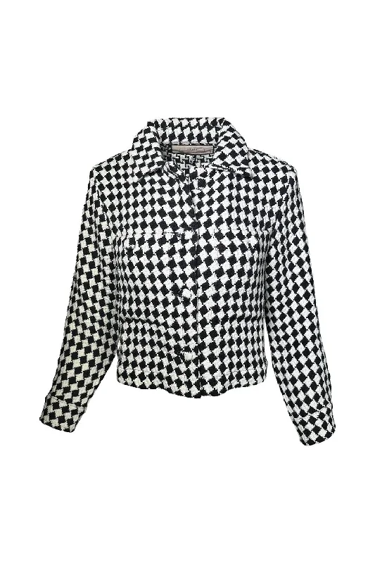 Women's Geometric Tweed Cropped Jacket In Blk Ivory Casual Chic for Women