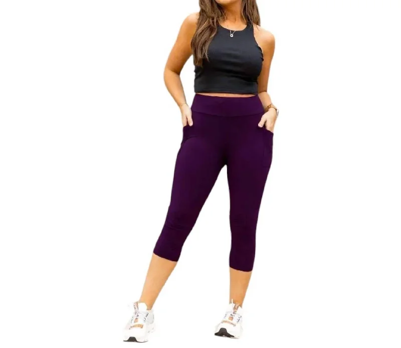 Hailey Capri Leggings With Pockets In Purple Unique Women's Fashion Pieces