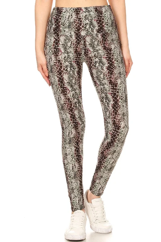 FASHNZFAB Yoga Style Banded Lined Snakeskin Printed Knit Legging With High Waist. Women's Online Clothing Boutique