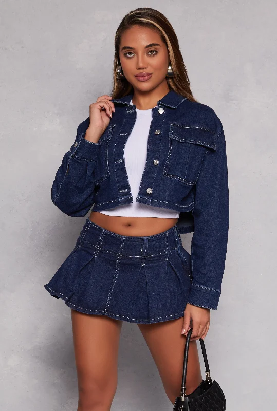 Almost Famous Flap Pocket Cropped Jean Jacket Women's Travel Apparel