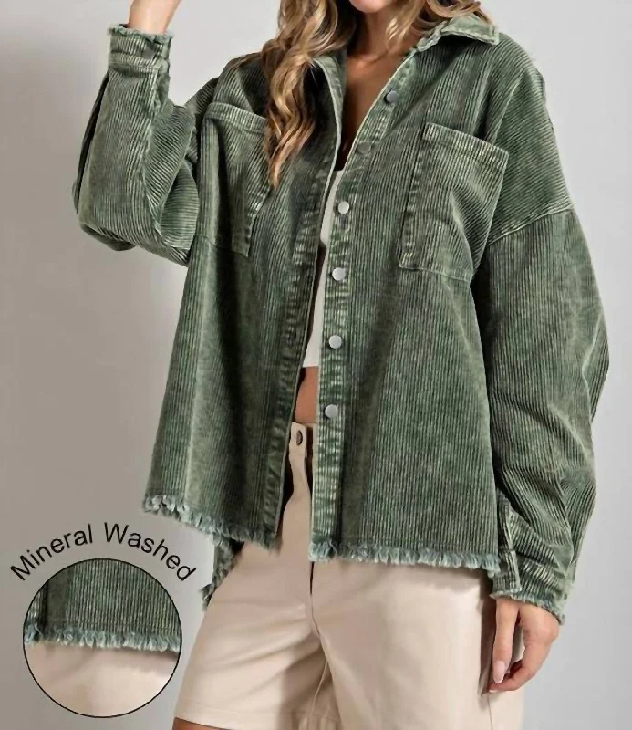 Mineral Washed Shacket - Plus In Olive Clothes Woman