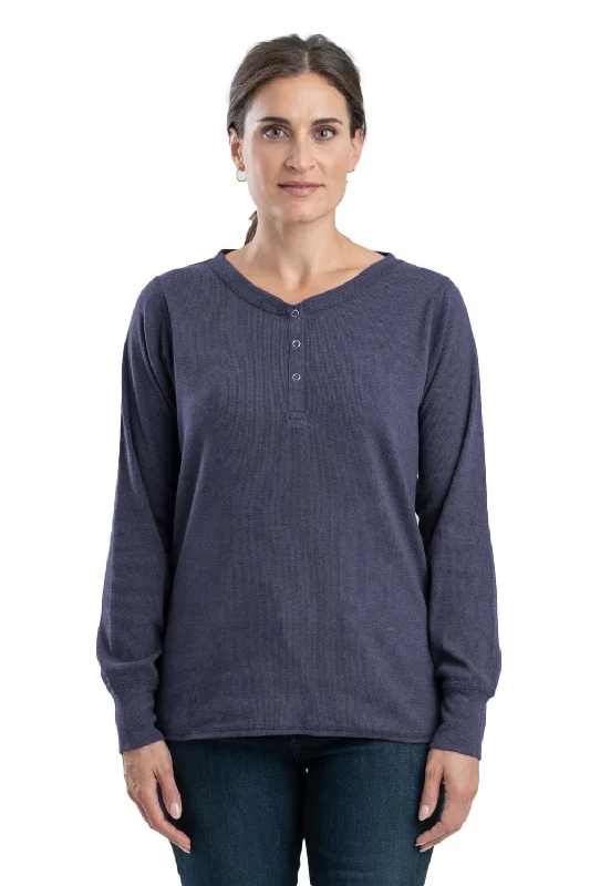 Berne Steel Blue Cotton Blend Womens Heavyweight Rib Knit Henley L/S Women's Vintage Attire