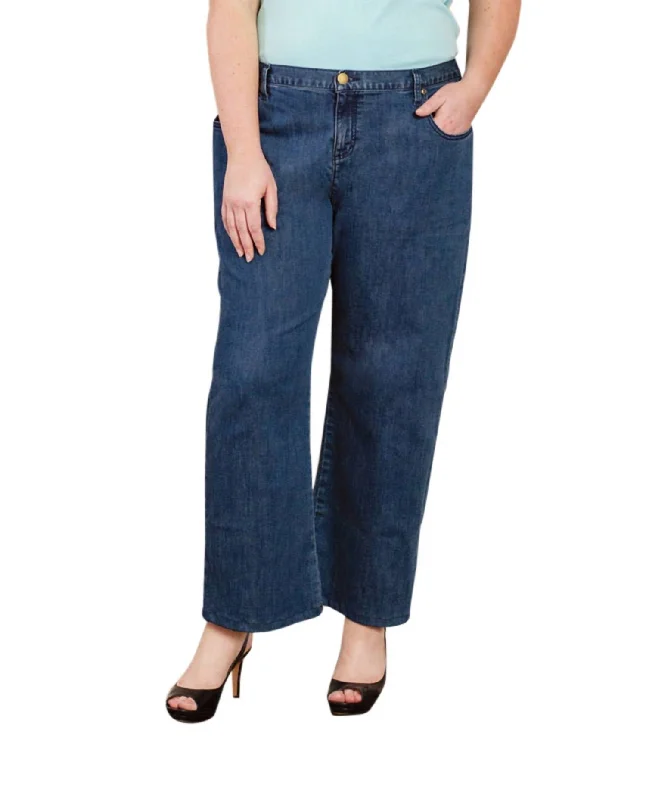 Plus Size Five Pocket Wide Leg Jeans In Blue Denim Women's Evening Wear