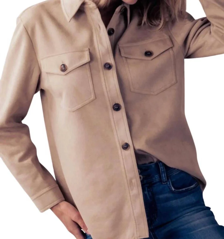 Suede Trucker Jacket In Khaki New Arrival Discounts