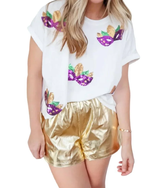 Megan High Waisted Metallic Shorts In Gold Vintage-Inspired Women's Clothes