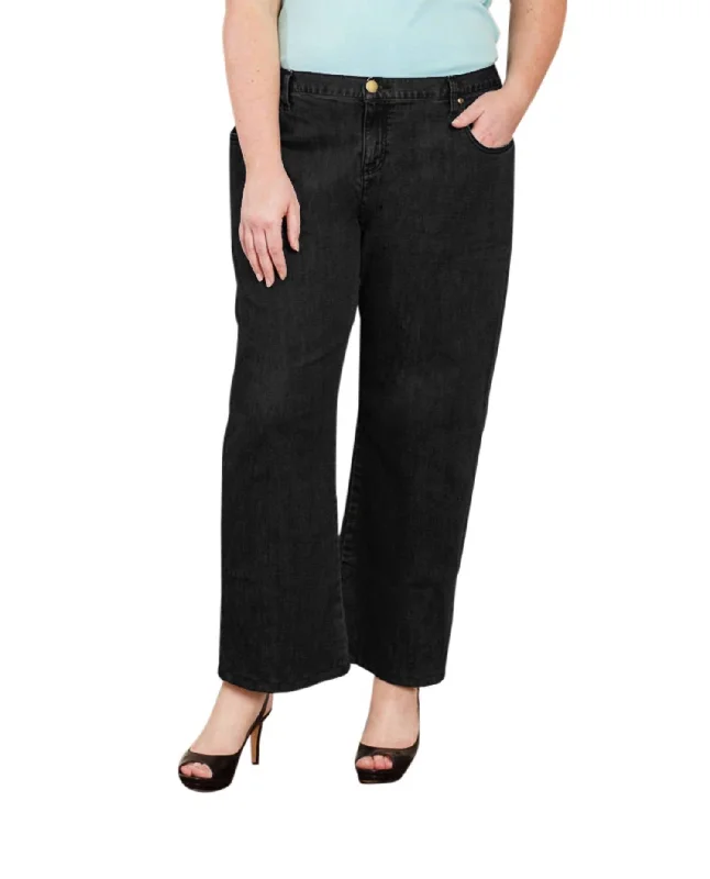 Plus Size Five Pocket Wide Leg Jeans In Black Seasonal Women's Fashion Trends