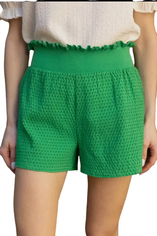 Wide Elastic Waistt Extured Shorts In Green Glamorous Evening Wear