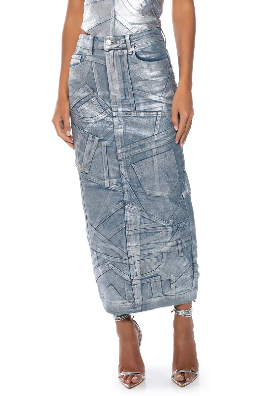 GIGI METALLIC PATCHWORK DENIM SKIRT Latest Fashion for Women