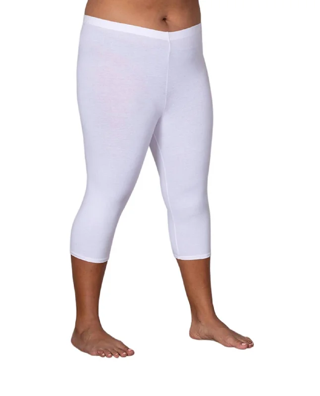 Plus Size Cotton Jersey Capri Leggings In White Elegant Women's Clothing Online