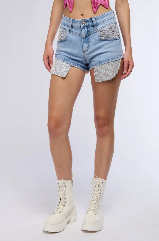 ELECTRIC FEEL RHINESTONE DENIM SHORT Sustainable Women's Clothing