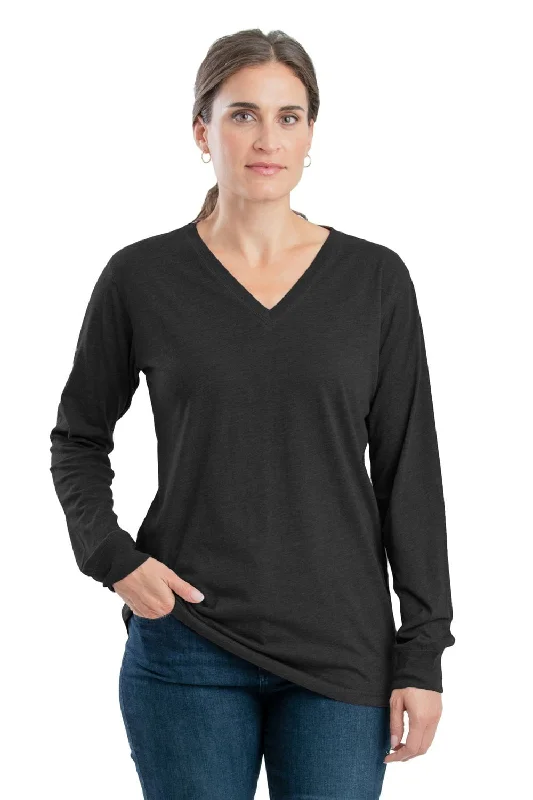 Berne Black Cotton Blend Womens Performance V-Neck Tee L/S Women's Outdoor Attire