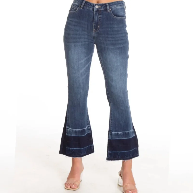 Crop 2 Tone Jean In Medium Indigo Women's Athletic Garments