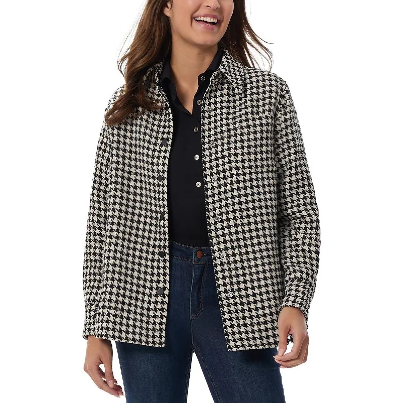 Womens Houndstooth Polyester Shirt Jacket Women's Online Boutique