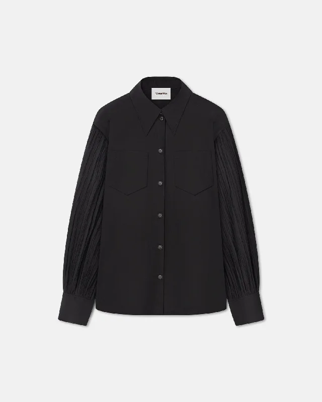 Nele - Pleated Poplin Shirt - Black Seasonal Sale