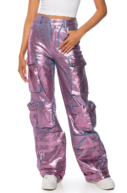 LA ISLA METALLIC CARGO JEANS Women's Versatile Apparel