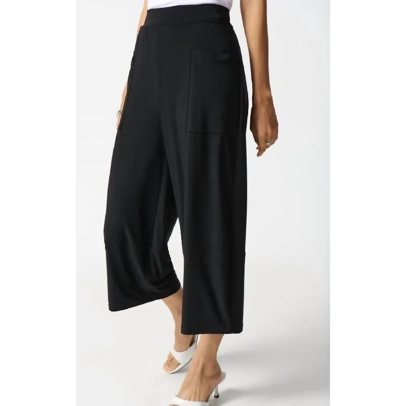 Silky Knit Culotte With Soft Contour Waistband Pants In Black Casual Chic for Women