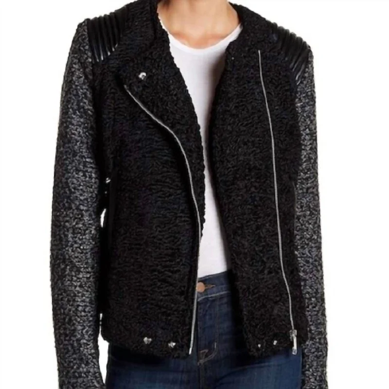 Women's Asymmetrical Faux Fur Moto Jacket In Black Casual Women's Clothing