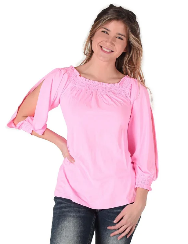 Cowgirl Tuff Womens Flowy Cooling UPF Bubblegum Pink Nylon L/S Shirt Women's Classic Outfit