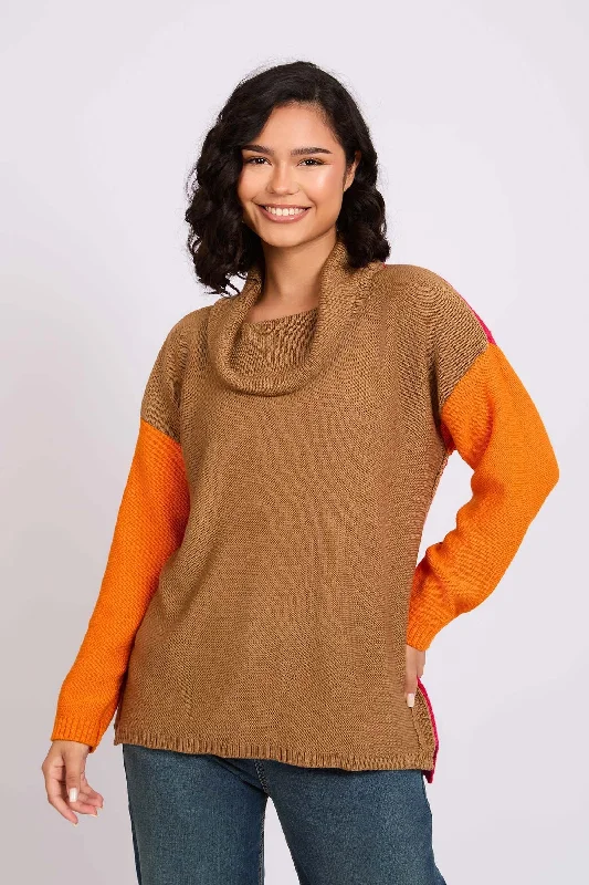 Women Pullover High Neck Loose  Matcha/Orange Women's Clothing And Garments Sets