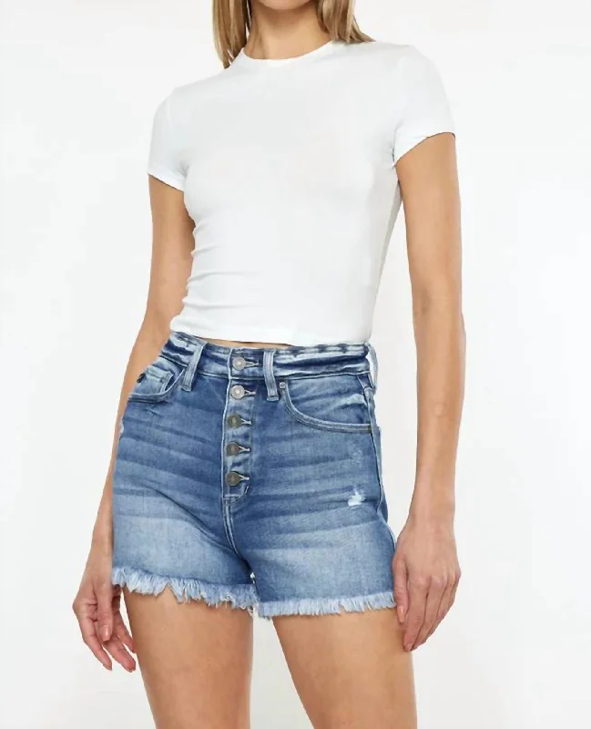 Exposed Button High Rise Shorts In Medium Chic Clothing For Women