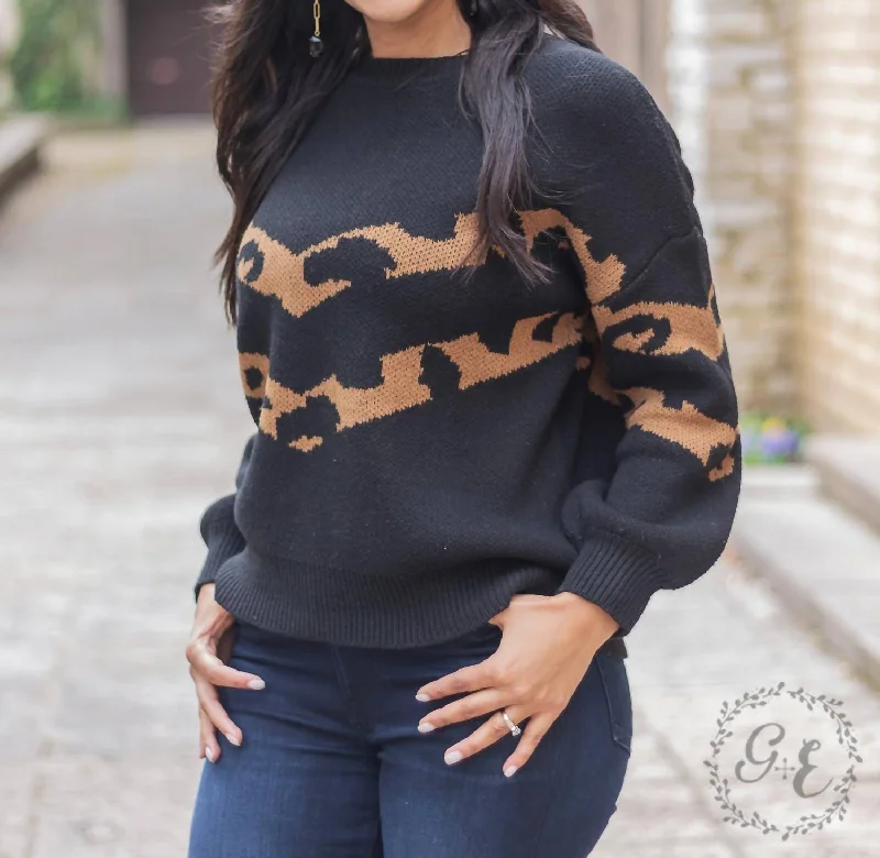 Fall-Ing In Warmth Long Sleeve Pullover Sweater With Balloon Long Sleeve In Black Women's Trendy Clothing