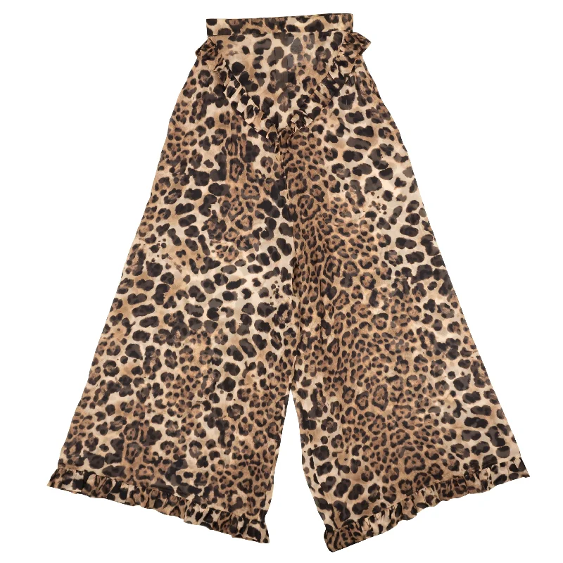 Rodarte Leopard Print Silk Ruffled Pants - Brown Trendy Online Boutiques