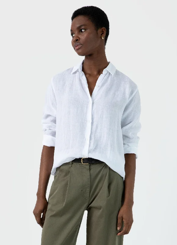 Women's Linen Shirt in White Winter Wardrobe Clearance