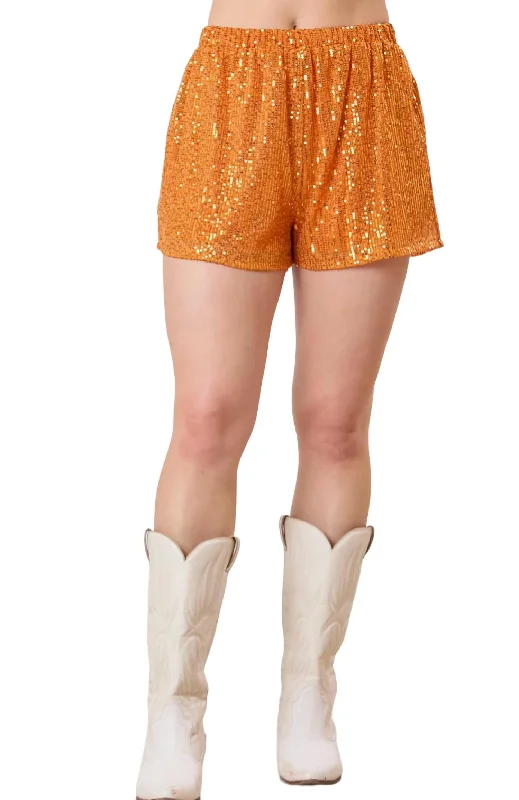 Game Day Sequins Shorts In Orange Women's Casual Wear Clothes