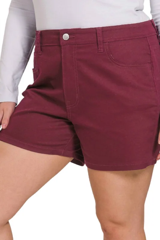 Colored Stretch Denim Shorts In Burgandy Sophisticated Women's Fashion