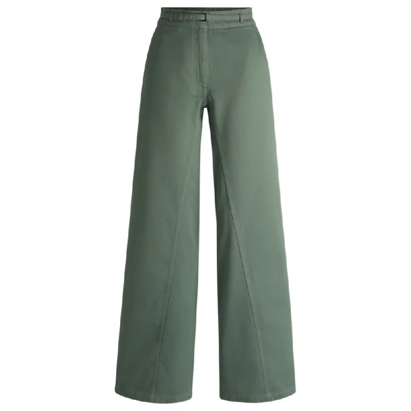 Regular-fit wide-leg trousers in cotton twill Women's Sporty Chic Clothes