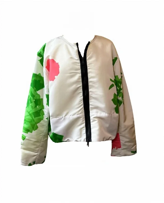 Women's Cropped Bomber Jacket In Green Rose/taffeta Clothes For Sale