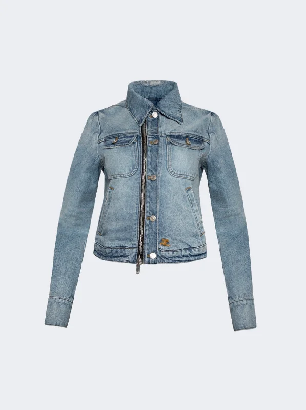 Zip Up Denim Jacket Women's Plus-Size Casual Outfit