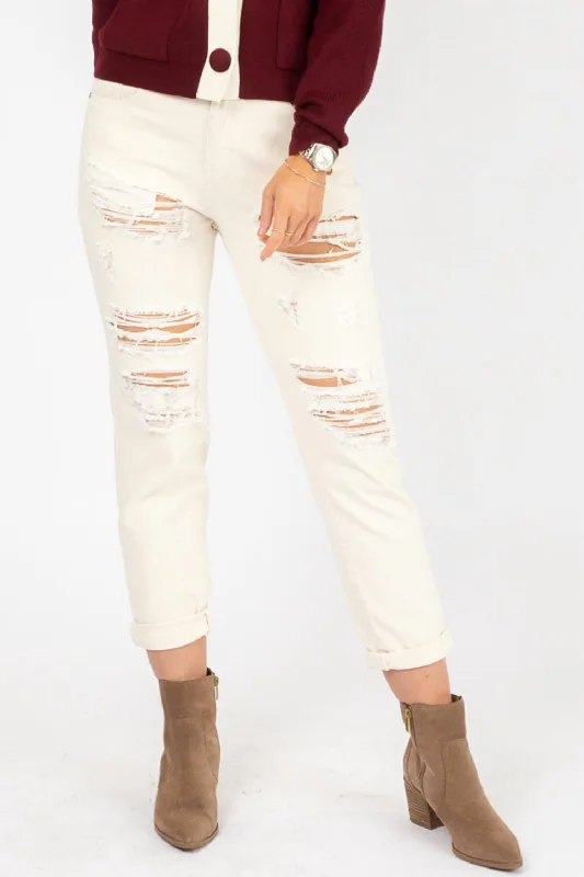 Ripped Boyfriend Jean In Beige Holiday Special Offers