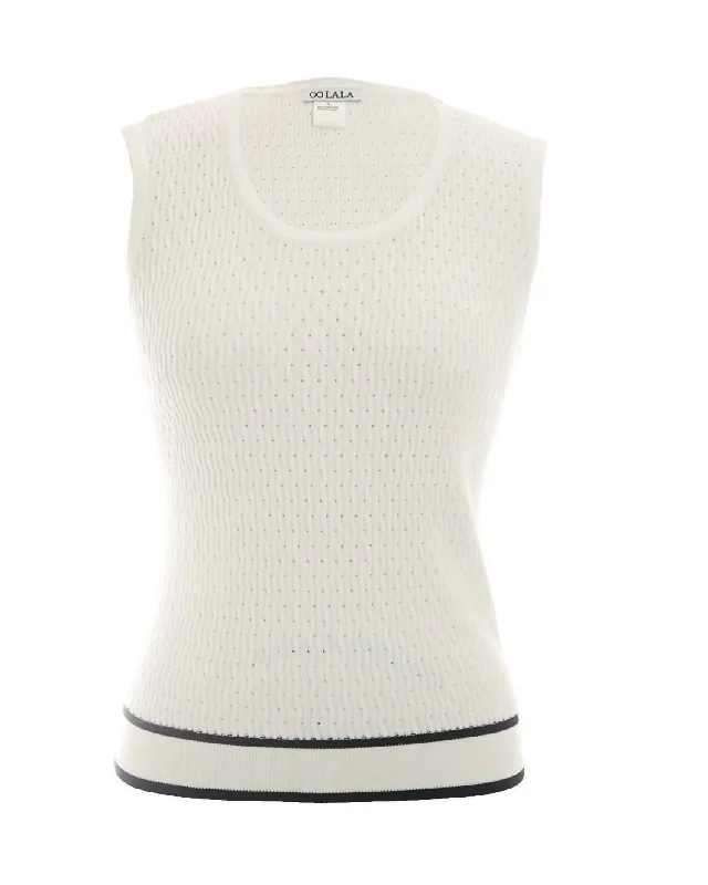 Sleeveless Sweater In White/black Women's Workout Clothing