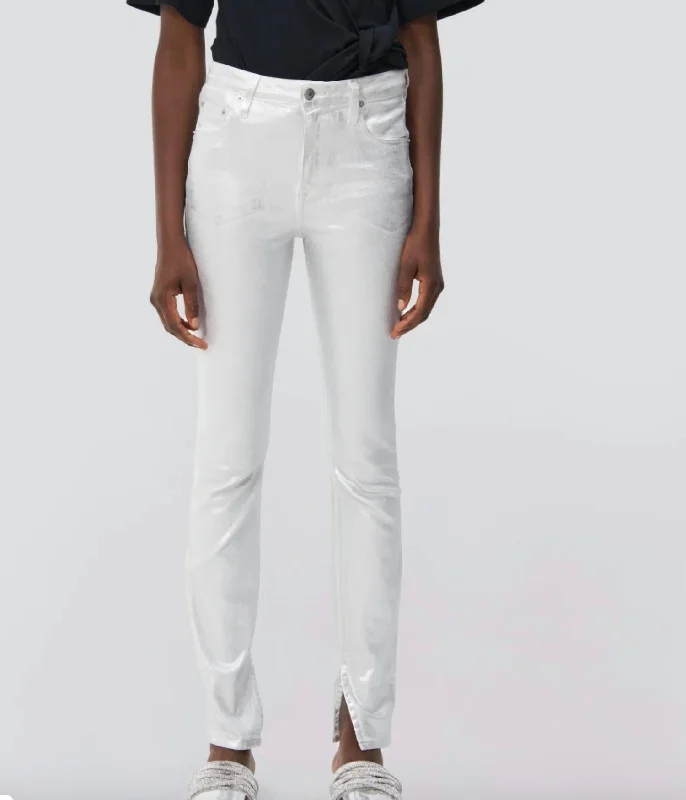 Rae High Rise Coated Jeans In Silver Women's Luxury Garments