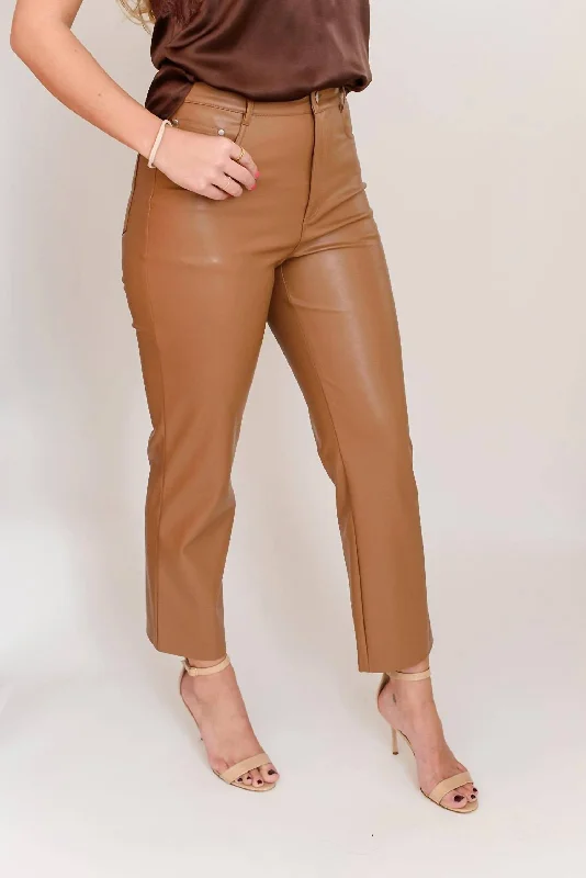 Hanie Vegan Leather Pant In Tan Women's Clothes And Garments