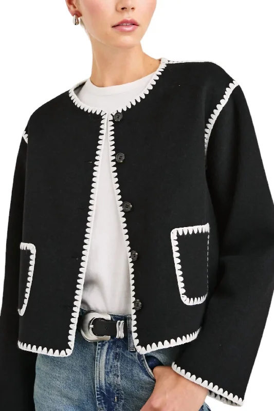 Contrast Stitch Sweater Jacket In Black Bold and Elegant Women's Fashion