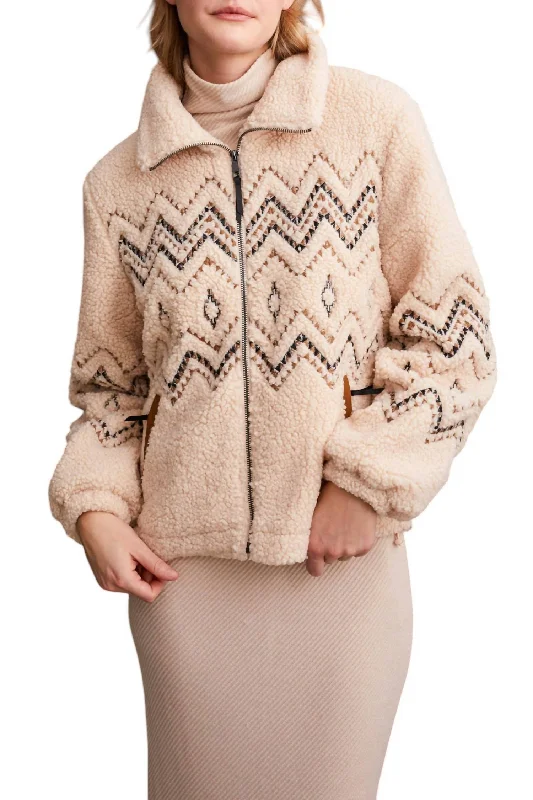 Lined Zip Up Jacket With Embroidery In Latte Affordable Fashion for Women