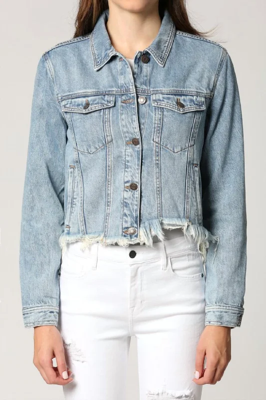 Rebel Classic Cropped Jean Jacket In Medium Blue Comfortable Women's Attire