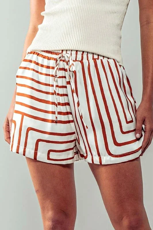 Geometric Shorts In White And Brown Clothing Store